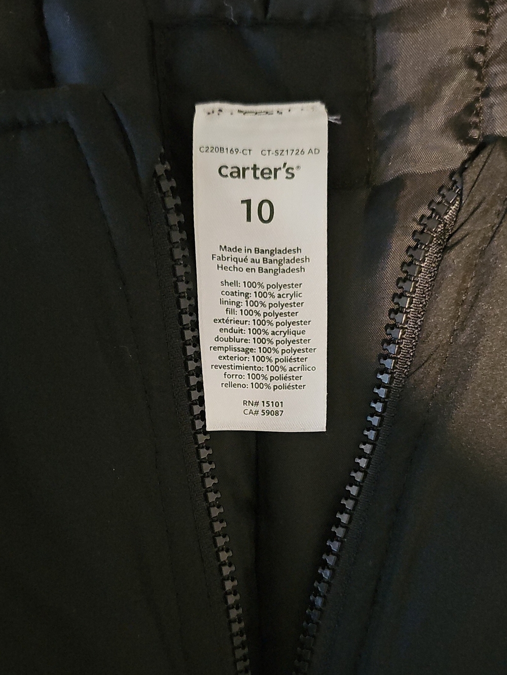 Carter's Black Quilted Kids Puffer Jacket Size 10